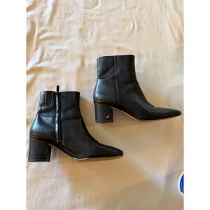 Sam Edelman Black Leather Boots Cari 2.5" Block Heel Side Zippers Sz 9